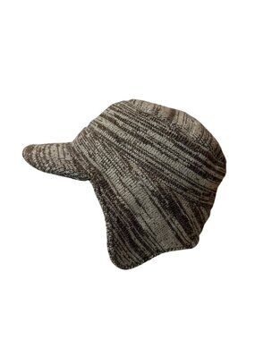 Y2K Analog Knit Visor Cap With Ear Flaps Brown Marled Pattern One Size